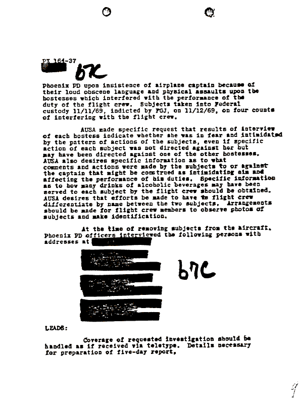 A page from The Doors' FBI files